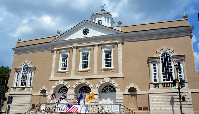 Exterior of the Historic Old Exchange building in Charleston South Carolina, sight on the Palmetto Carriage tour.