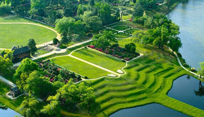 Aerial of Middleton Place in Charleston South Carolina, combo tour offered by Palmetto Carriage Works, the best horse-drawn carriage tours in Charleston.