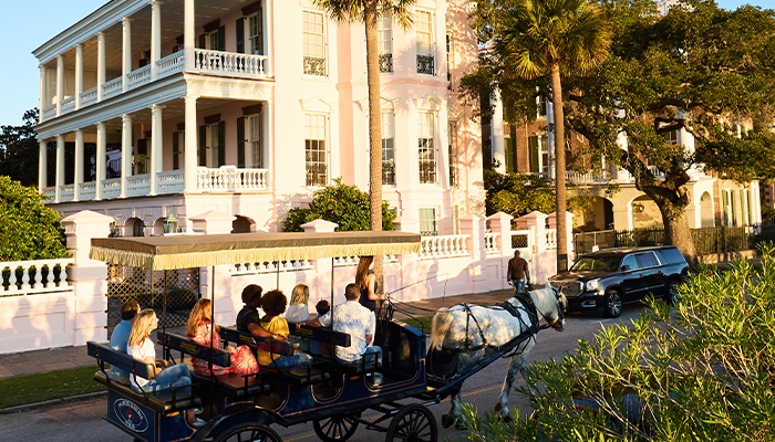 Edmondston Alston House in Charleston South Carolina, horse-drawn-carriage tour destination by Palmetto Carriage Works.
